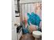 Bathroom with turtle themed shower curtain and black vanity at 1500 Brent Ct # 9B, Burlington, NC 27215