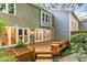 Inviting back deck with stylish seating and access to the home's interior through large sliding glass doors at 2205 Landings Way, Raleigh, NC 27615