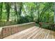 Wood deck overlooking a backyard with a wooden fence and mature trees and greenery at 3511 Shady Creek Dr, Durham, NC 27713
