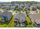 Aerial view of a beautiful home and neighborhood with lush landscaping and well-maintained lawns at 633 Copper Beech Ln, Wake Forest, NC 27587