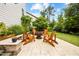 Cozy patio with fire pit and Adirondack chairs, perfect for entertaining at 633 Copper Beech Ln, Wake Forest, NC 27587
