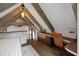 Versatile attic space with exposed beams, wooden desk, and ample storage, ideal for a bedroom or home office at 812 Kenmore Rd, Chapel Hill, NC 27514