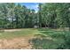 Backyard featuring a grassy lot with trees and a storage shed at 1118 Oakridge Duncan Rd, Fuquay Varina, NC 27526