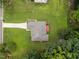 Aerial view of a well-maintained home with a spacious yard and mature trees at 143 Cedarwood Dr, Henderson, NC 27536