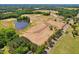 Scenic aerial view showing community development with ponds, homesites, and surrounding green landscape at 18 Atherton Circle, Angier, NC 27501