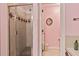 Bathroom showcasing a glass-enclosed shower with a decorative tiled surround at 180 Normandy Rd, Louisburg, NC 27549