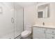 Clean and modern bathroom with a glass shower stall and a white vanity with a sink at 218 W Barbee Chapel Rd, Chapel Hill, NC 27517