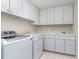 Well-equipped laundry room with washer, dryer, storage cabinets, and counter space for folding and sorting clothes at 218 W Barbee Chapel Rd, Chapel Hill, NC 27517