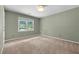 Bedroom features green walls, carpet, and a window overlooking the yard at 2216 Hoskins Rd, Burlington, NC 27215