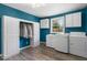 Spacious laundry room with white cabinetry and modern washer and dryer at 4021 Chaucer Dr, Durham, NC 27705