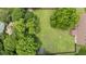 An aerial perspective of a large backyard with lush greenery and mature trees highlights the property's privacy and space at 4259 Old Faison Rd, Knightdale, NC 27545