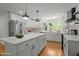 Spacious kitchen features white cabinetry, a large island, stainless appliances, and a garden window at 4259 Old Faison Rd, Knightdale, NC 27545