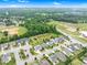 Expansive aerial view showcasing a well-planned community with lush green spaces and a serene pond at 1124 Cedar Farm Trl, Fuquay Varina, NC 27526