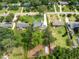 Aerial view of neighborhood, showcasing home with mature trees, green lawns, and proximity to neighbors at 217 Dublin Rd, Raleigh, NC 27609