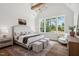 Bright bedroom with vaulted ceilings, large windows, and a cozy seating area at 217 Dublin Rd, Raleigh, NC 27609