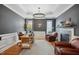 Sophisticated home office with a fireplace, custom woodwork, and a chandelier at 4001 Falls River Ave, Raleigh, NC 27614