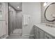 Modern bathroom with stylish shower and sleek vanity with tasteful finishes at 402 Forest Rd, Oxford, NC 27565