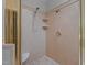 A close up of a tiled shower with both handheld and rainfall shower heads, plus corner shelving at 5344 Mill Dam Rd, Wake Forest, NC 27587