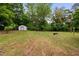 Spacious backyard with a storage shed and mature trees, perfect for outdoor activities at 5601 Buffaloe Rd, Raleigh, NC 27616