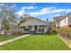 Charming bungalow with a well-manicured lawn, inviting front porch and a blue front door at 602 Dunbar St, Durham, NC 27701