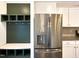 Mudroom with built-in storage and refrigerator adjacent to the kitchen at 6536 Perry Creek Rd, Raleigh, NC 27616