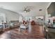 This is a spacious living room with hardwood floors and a decorative ceiling fan at 784 Crawford Rd, Coats, NC 27521