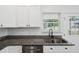 Close-up of kitchen showcasing granite countertop, stainless steel sink, faucet, and white cabinets at 807 S Mebane St., Burlington, NC 27215