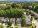 Aerial view of neighborhood homes surrounded by lush green trees and blue sky at 904 Pirouette Ct, Raleigh, NC 27606