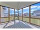Inviting screened porch features a wooden floor and railings, with views of the neighborhood at 121 Nate Ct, Wake Forest, NC 27587