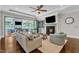 Living room with comfortable seating, fireplace, and multi-slide glass doors at 1716 Aberdour Dr, Apex, NC 27502
