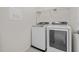 Laundry area equipped with a modern washer and dryer, plus storage shelves for efficient organization at 2036 October Dr, Durham, NC 27703