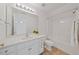 Bathroom featuring a shower-tub combination, modern vanity, neutral accents, and large mirror at 285 Plaza Dr # C, Chapel Hill, NC 27517