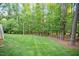 Beautifully maintained backyard featuring a well-manicured lawn and a serene wooded backdrop at 286 Harrison Pond Dr, Pittsboro, NC 27312