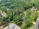 Aerial view of a home surrounded by mature trees in a quiet neighborhood at 2968 Tram Rd, Fuquay Varina, NC 27526