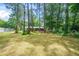 Large backyard featuring mature trees and plenty of space for outdoor activities at 2968 Tram Rd, Fuquay Varina, NC 27526