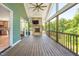Large screened porch with brick fireplace and TV, perfect for entertaining at 386 Monteith Dr, Chapel Hill, NC 27516