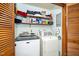 A laundry room with shelving for storage, a washer, and a dryer at 403 Rutherglen Dr, Cary, NC 27511