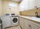 Well-organized laundry room with ample cabinet space, sink, and modern appliances at 410 Mountain Laurel, Chapel Hill, NC 27517