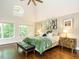 Bright main bedroom featuring vaulted ceilings, hardwood floors, and ample natural light at 410 Mountain Laurel, Chapel Hill, NC 27517