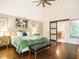 Spacious main bedroom with vaulted ceiling, wood floors, and ensuite bathroom entrance at 410 Mountain Laurel, Chapel Hill, NC 27517