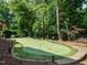 Golf putting green, landscaping and natural trees at 410 Mountain Laurel, Chapel Hill, NC 27517