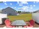 Private backyard with a patio set perfect for outdoor relaxation and entertaining at 44 Bordeaux Dr, Clayton, NC 27527