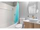 Modern bathroom with a shower-tub combination and a vessel sink at 509 Forest Ridge Rd, Garner, NC 27529