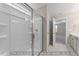 Modern bathroom showcasing glass shower and access to vanity at 5504 Jaeger Dr # 76, Graham, NC 27253