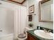 Functional bathroom with a shower-tub combo and a single sink vanity at 6760 Keansburg Rd, Gibsonville, NC 27249