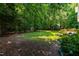 Large backyard with lush landscaping, a deck, and a shed at 7021 Oviedo Dr, Raleigh, NC 27603