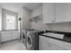 Functional laundry room with modern washer and dryer, ample counter space, and storage cabinets at 821 Rambling Oaks Ln, Holly Springs, NC 27540
