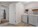Convenient laundry room with modern washer and dryer units, ample shelving, and great natural lighting at 108 White Burley Ct, Durham, NC 27703
