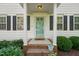 Close-up of a welcoming front door with brick steps and classic white trim at 110 Benedum Pl, Cary, NC 27518