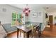 Cozy dining area featuring a rustic wooden table, chairs and view of the landscaped backyard at 153 Hickory Nut Dr, Smithfield, NC 27577